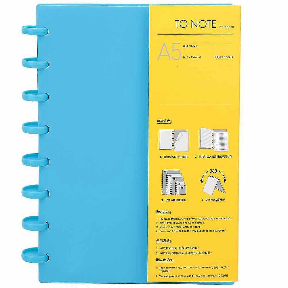 A5 Light Blue Line Mushroom Hole Binder Notebook - Refillable School Supplies