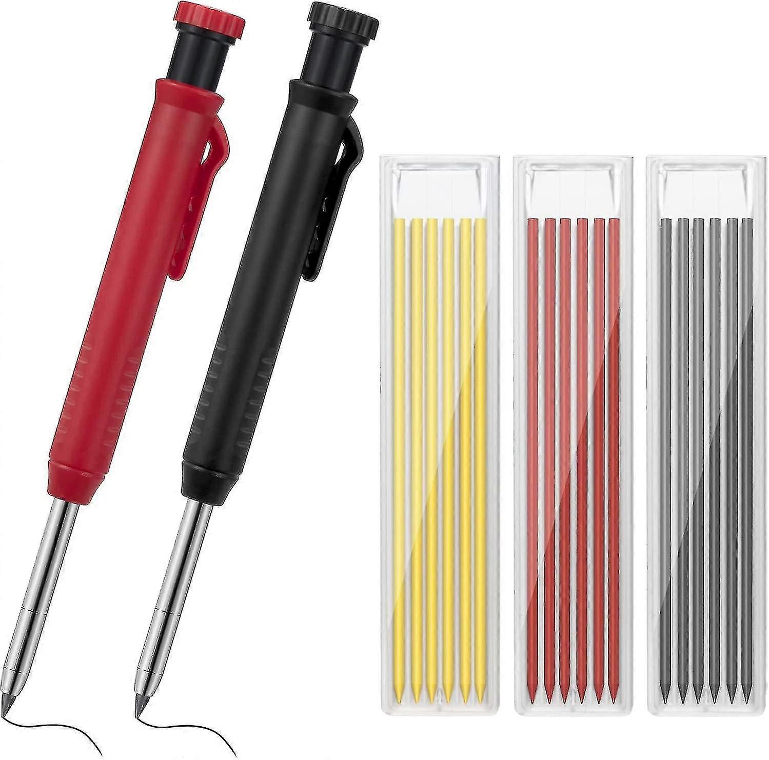 Carpenter Pencils Tool Set 2 Pieces Marking Mechanical Pencil With 18 Refills Built-In Strong Long Nose Sharpener For Carpenter Construction Site Cons