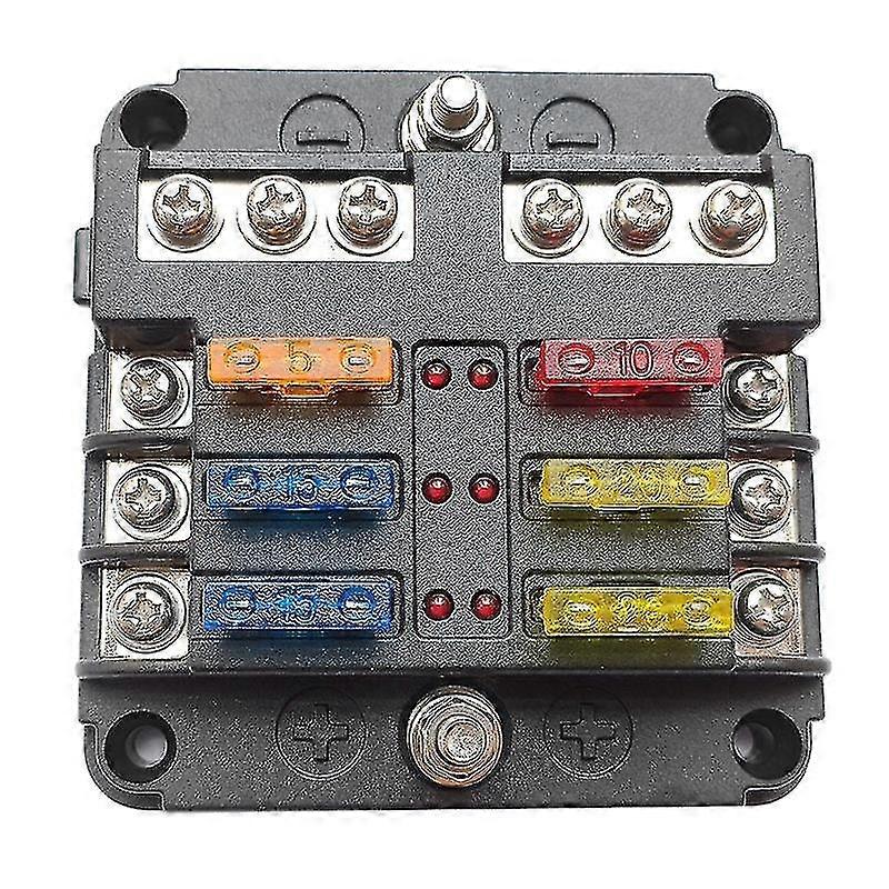 6-way Fuse Box With Negative Led Lampfor Auto, Rv, Car, Boat, Marine