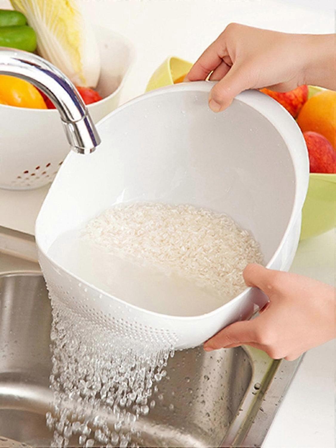 1PC-Silicon Colander Rice Bowl Drain Basket Fruit Bowl Washing Drain Basket with Handle Washing Bas