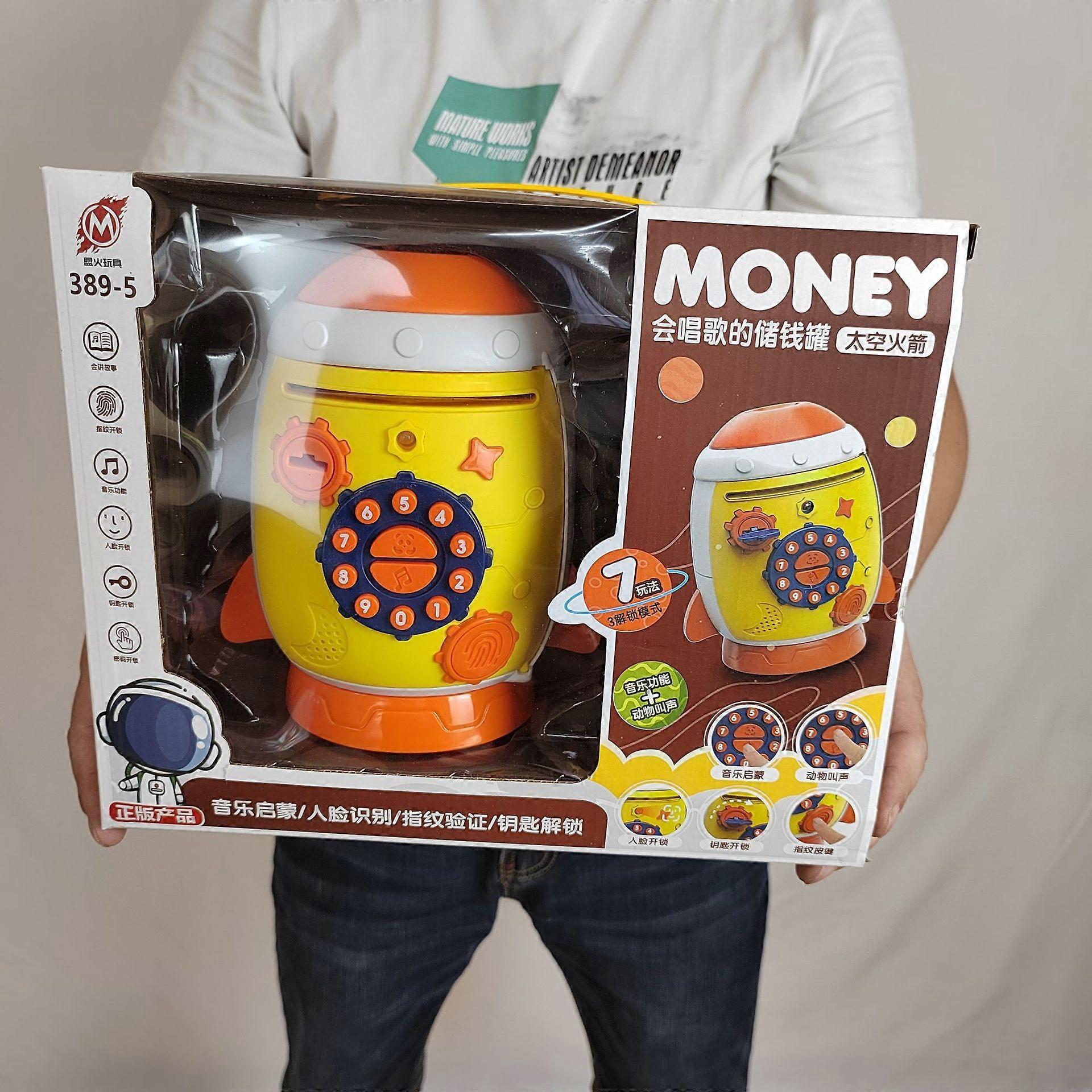 Children's Cartoon Space Rocket Singing Face Recognition Piggy Bank Toy