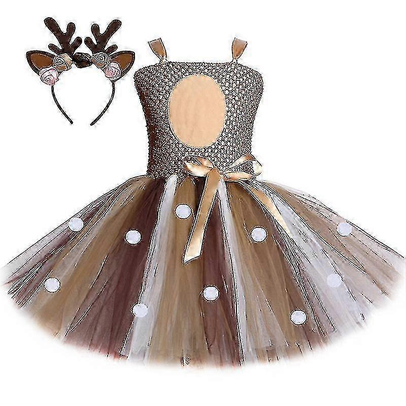Children's Christmas Deer Dress Send Hair Hoop Girls Suit Skirt Mesh Princess Tutu Skirt Princess Skirt