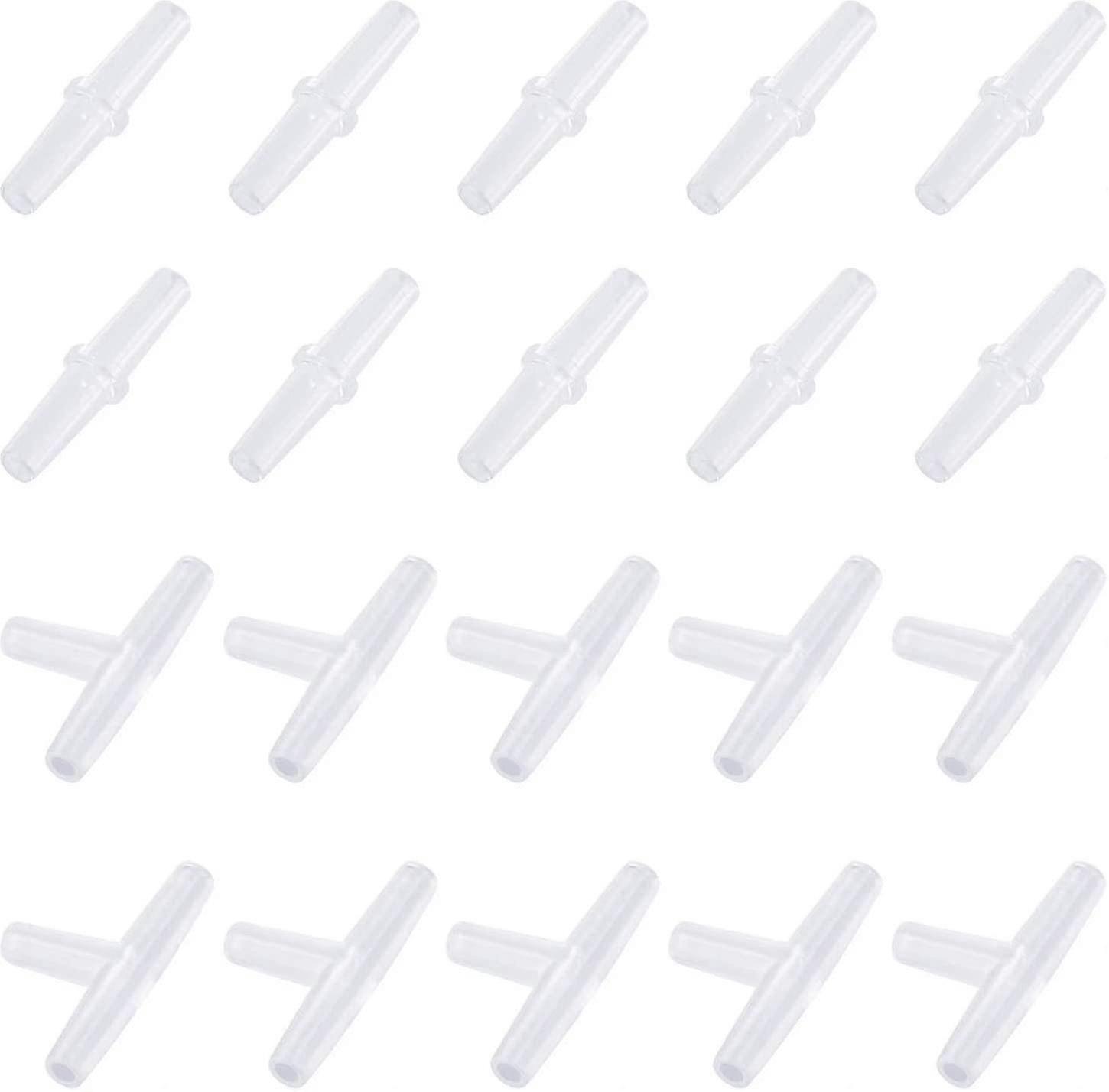 100 Pieces Aquarium Air Valve Connector White Plastic Inline Hose, 3 Way T And Straight