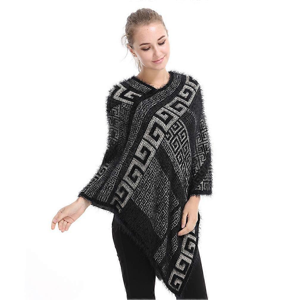 Winter Tufted Pullover Poncho Loose Cape Warm Coat for Lady