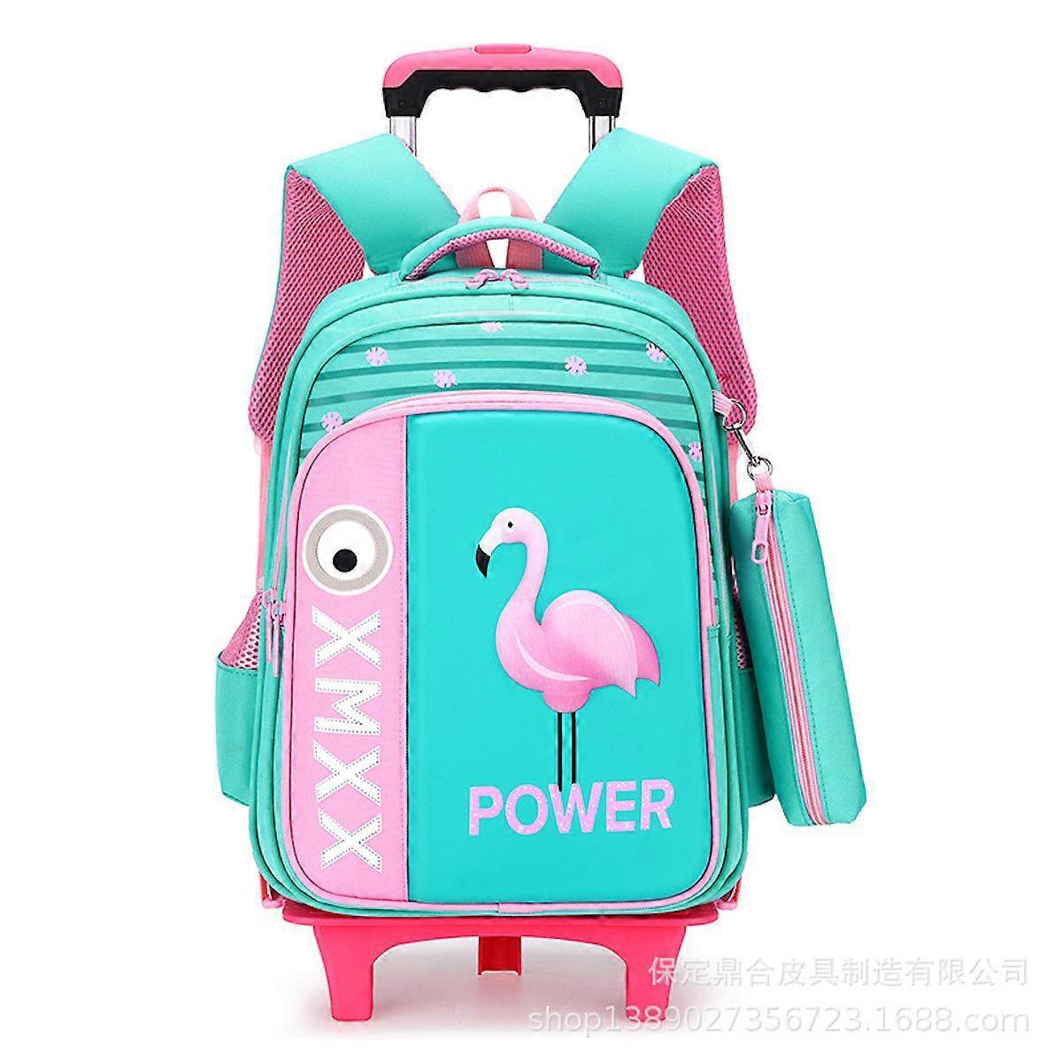 Flamingo Rolling Backpack Waterproof School Bag Step-Climbing  Backpack for Students