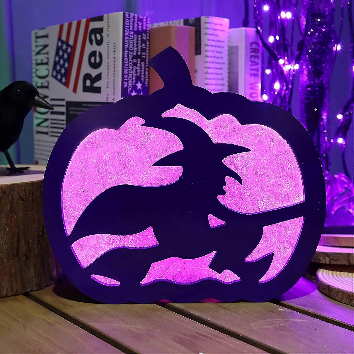 Halloweeen Decorations Lighted Pumpkin Shadow Box, Double-Sided Jack-o-Lantern, Tabletop Dcor