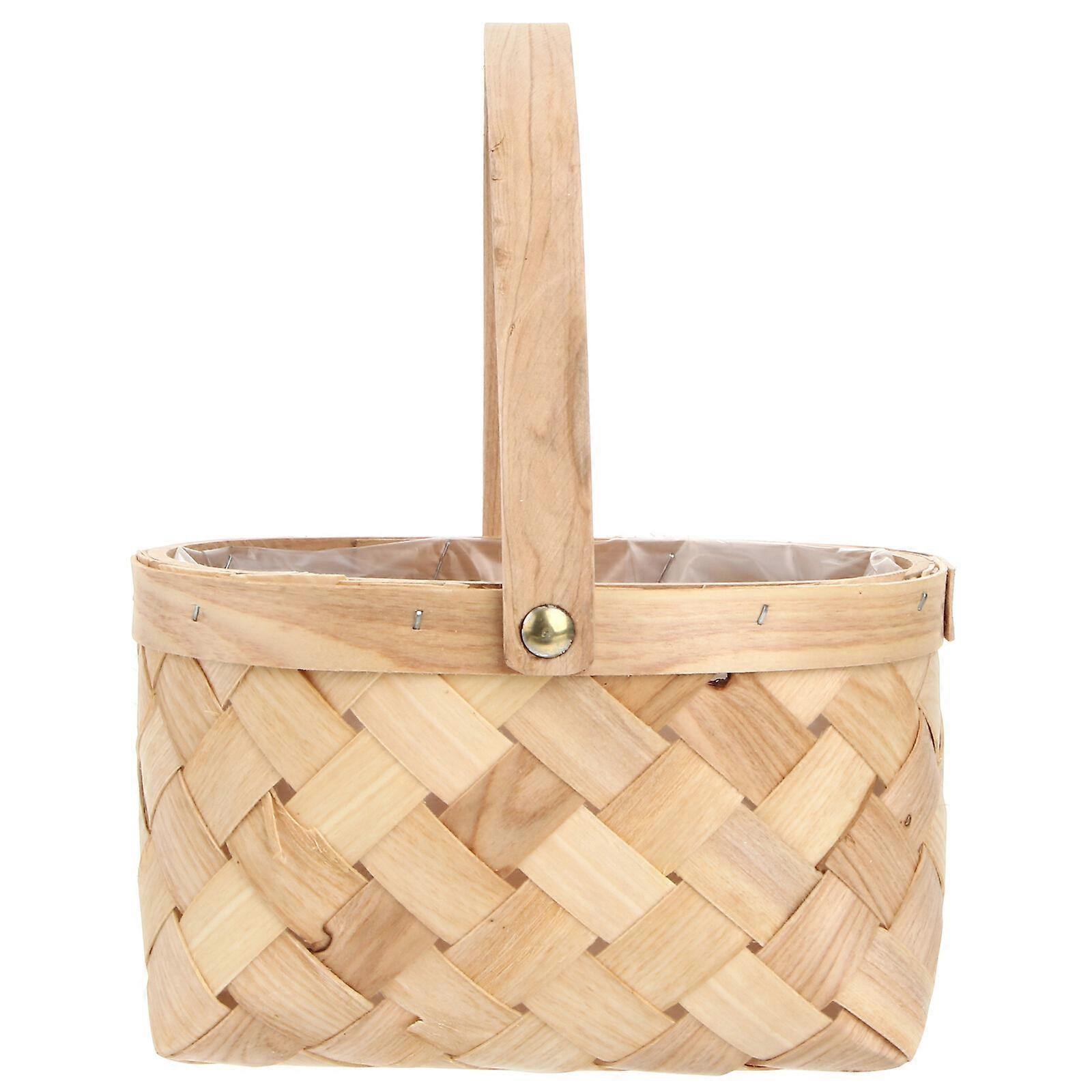 Portable Handmade Rattan Storage Container Storage Basket Houseware Storage Basket Wooden Woven Storage Basket with Handle(Medium)