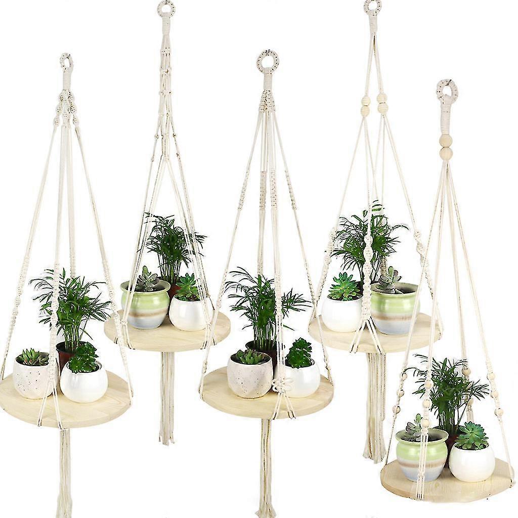 Cotton Macramé Plant Hanger with Wood Beads & Tassel – Natural main image 0