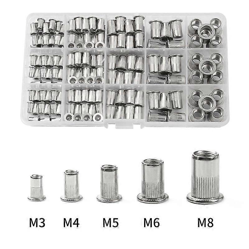 150 PCS M3 M4 M5 M6 M8 Stainless Steel Flat Head Rivet Nuts Set Insert Reveting Multi Size Rivet Nuts