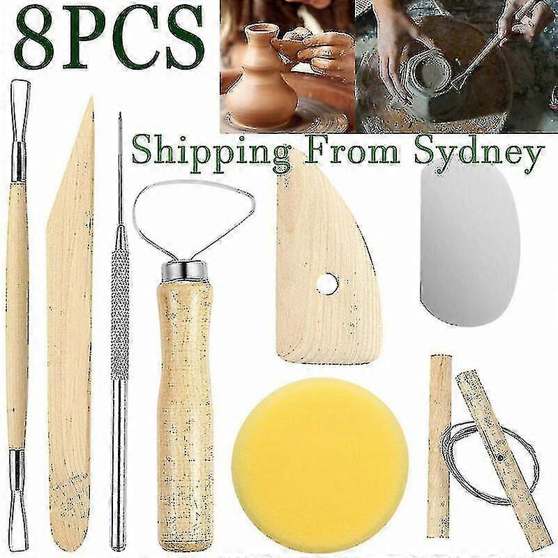 8pcs Pottery Tool Set Clay Ceramics Shaper Molding Needle Cutter Loop Ribbon Kit