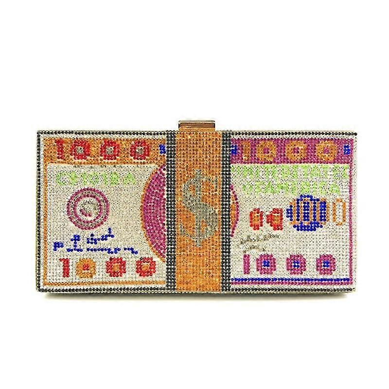 Lyxpengar Koppling Rhinestone Handväska 10000 dollar Stack kontant kväll handväskor Axel Bröllopsmiddag Väska 8 Färg