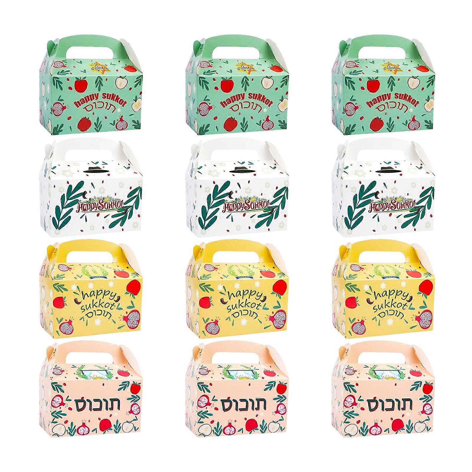 12Pcs Happy Sukkot Gift Boxes with Handle Versatile Uses Candy Goodie Treat Boxes Happy Sukkot Party Decorations