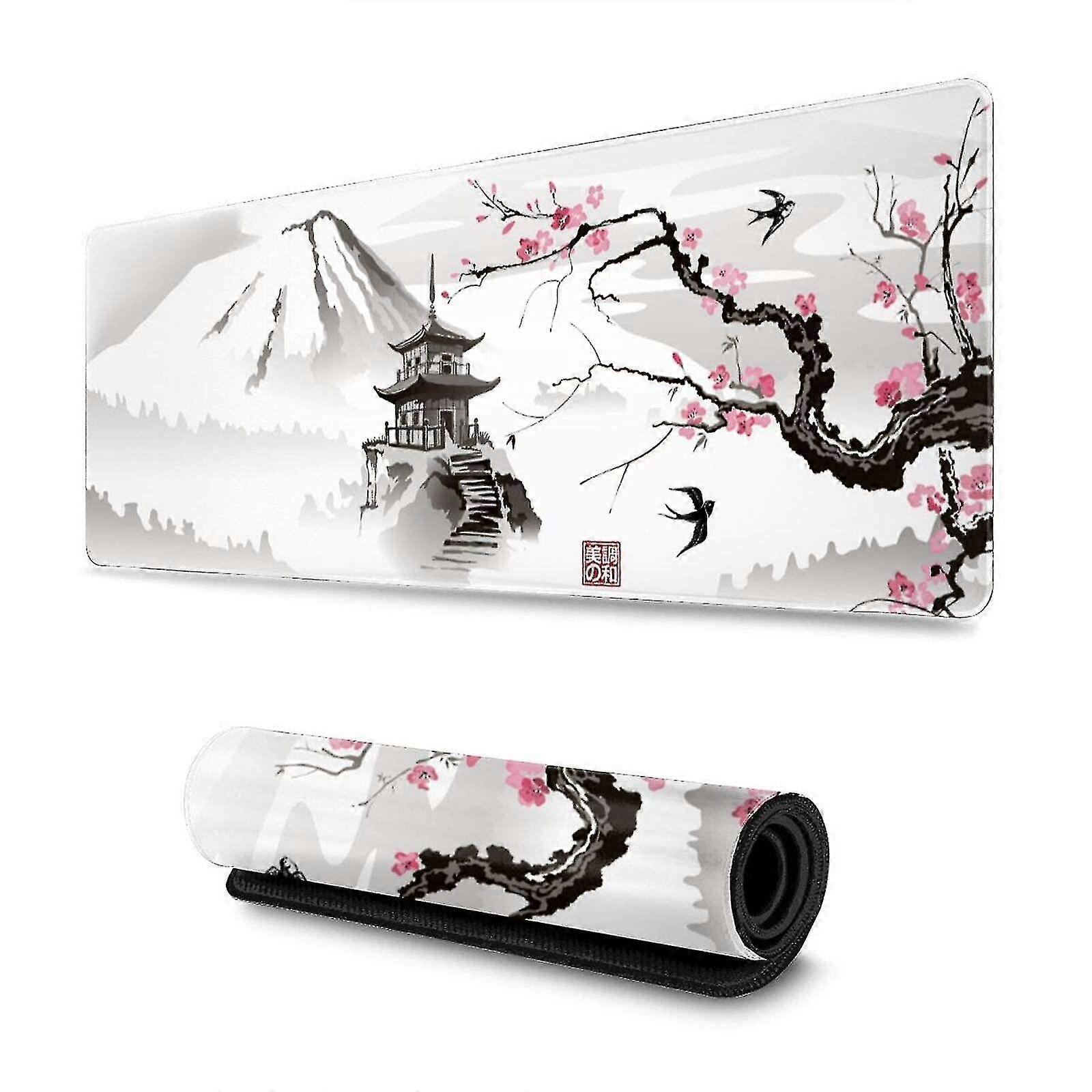Japanese Cherry Blossom White Gaming Mouse Pad Xl Extended Large Mouse Mat Desk Pad Stitched Edges Mousepad