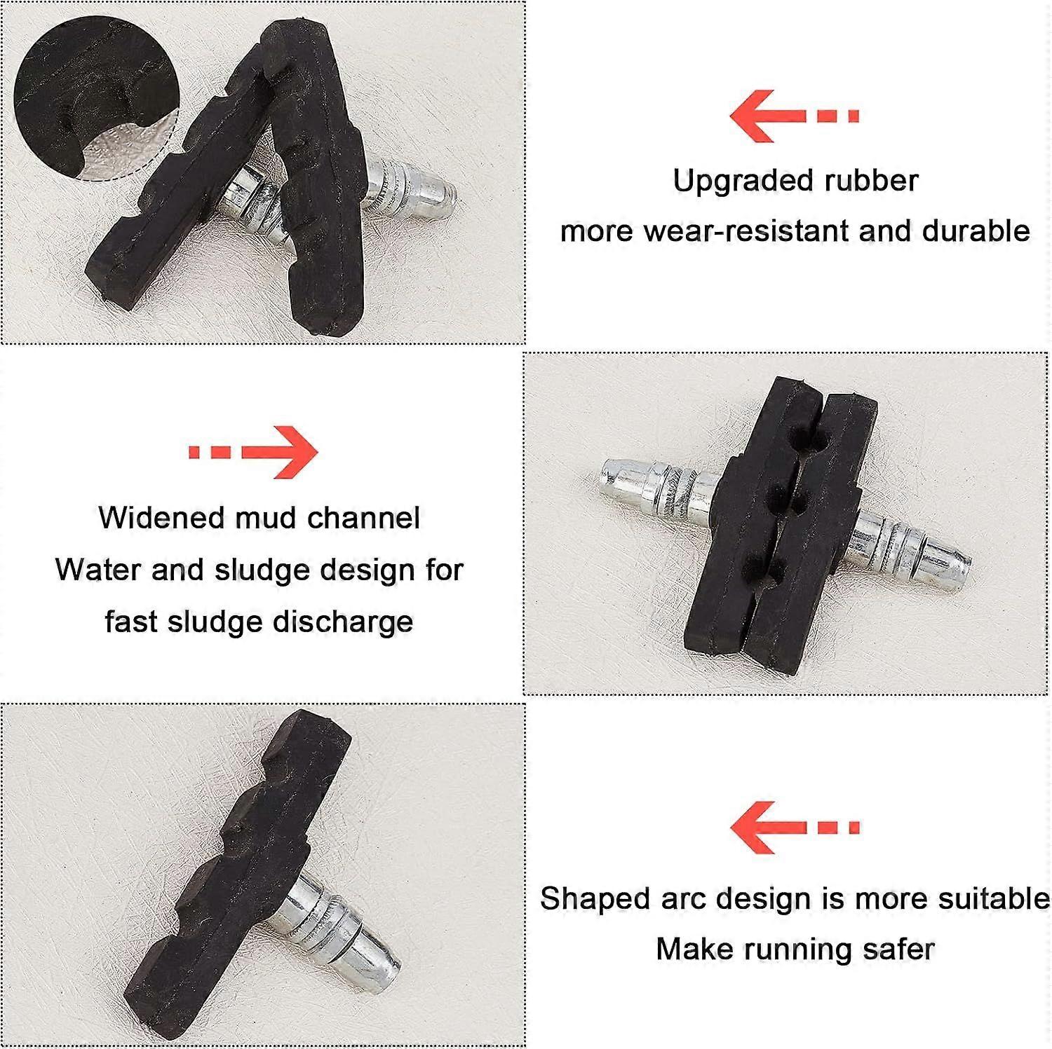 8Pcs Bike V-Brake Pads Black Wear Resistant Rubber Bike Brake Pads Bicycle Brake Pads with 1Pc Alloy Hexagon Wrench for Mountain Bike Road Bike