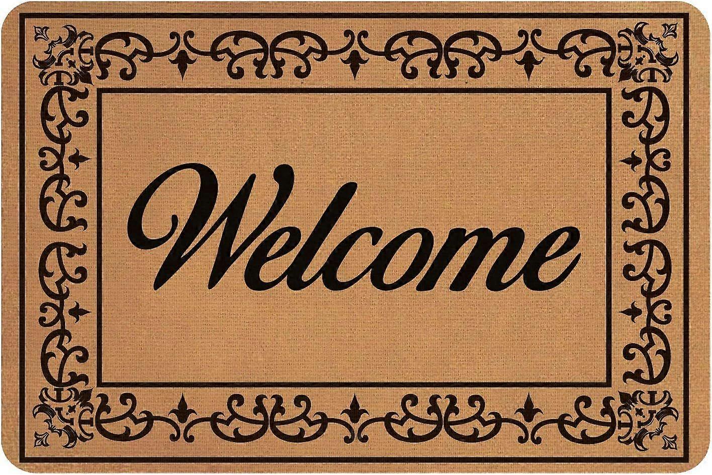 Linen and Rubber Ground Mat Rectangle with Word Welcome Peru Word 40x60cm