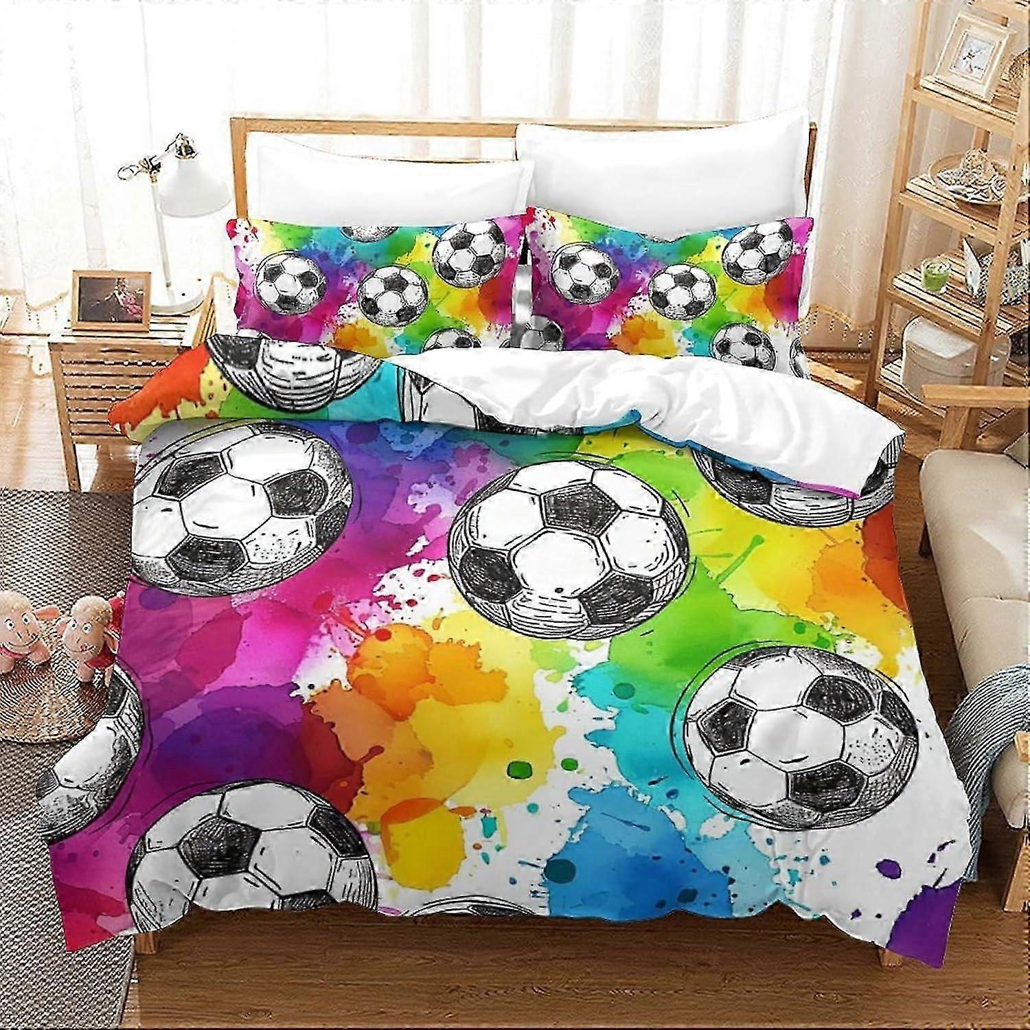 J4333 Lençóis Colcha Capa de Edredão Decorativa de Futebol Capa de Edredom Antibacteriano Capa de Edredom Microfibra de Poliéster 3pc Com Fronhas Conjunto de Cama para 