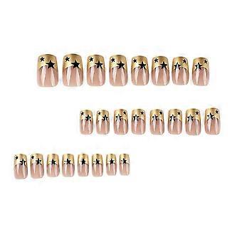 Estilo francês luz rosa de comprimento médio unhas postiças leve e fácil de colar modelo de cola de geléia de unha falsa