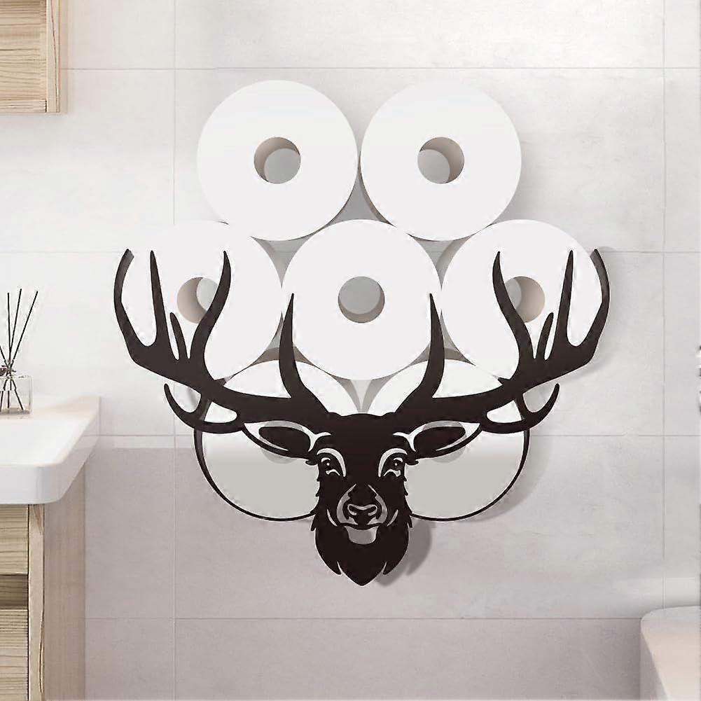 Black Deer Head Toilet Paper Roll Holder Iron Antler Toilet Paper Storage Shelf Cute Animal Toilet Paper Cabinet Deer Bathroom Wall Mounted Toilet Pap