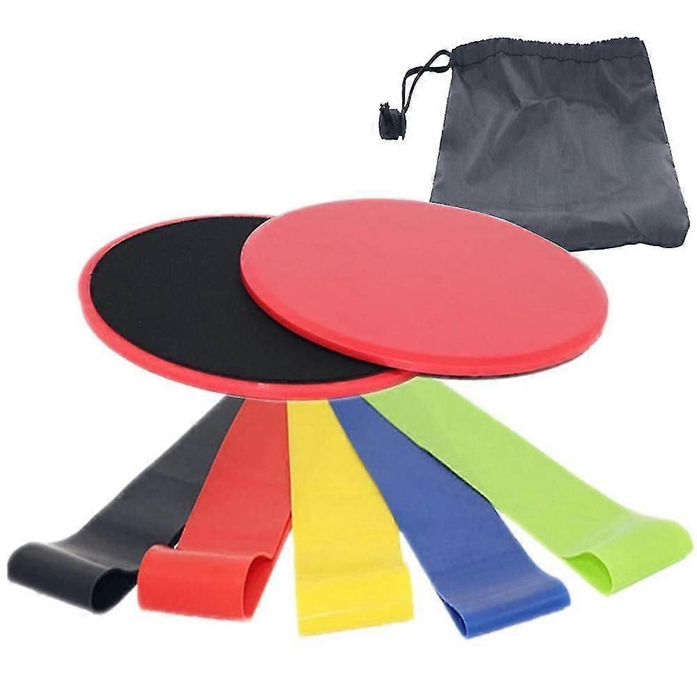 Dual Fitness Exercise Core Sliders And 5 Loop Yoga Workout Resistance Bands Set For Leg Booty Building, Strength Slides Work Smoothly Training, Core G