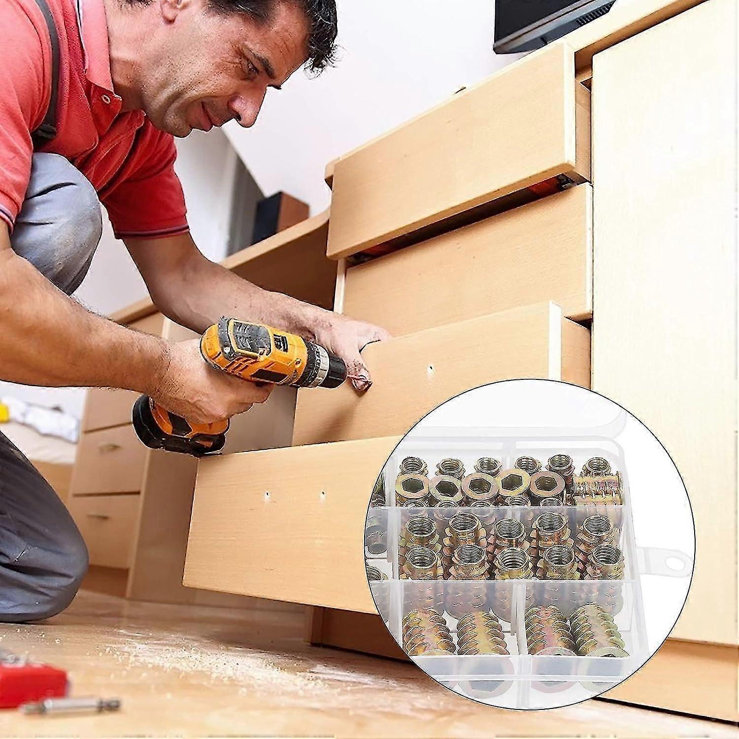 125pcs Zinc Alloy Hex Socket Screw Nuts Threaded Inserts Nut Tool Assortment Kit For Wood Furniture