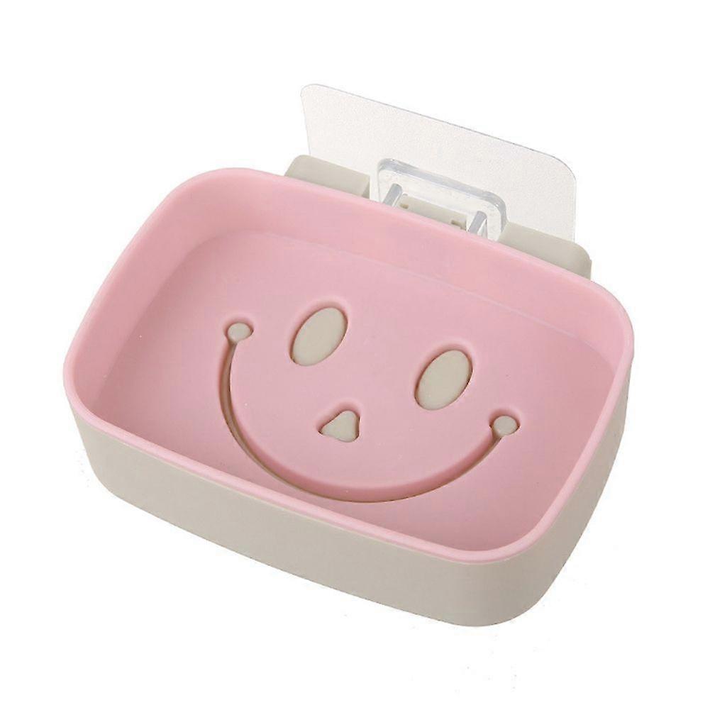 Double Layer Adhesive Wall-mounted Soap Dish Dispenser Accessories Storage Box (Pink)