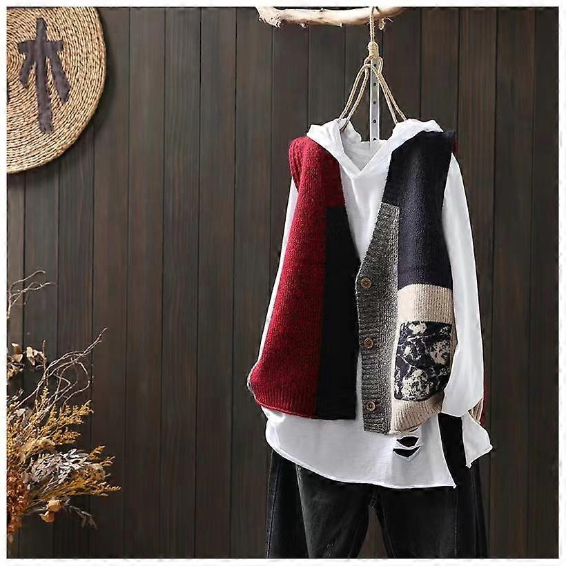 Retro Knitted Vest Cardigan Spring and Autumn Loose Design Sense of Vest Sweater Vest Women's Outer Waistcoat