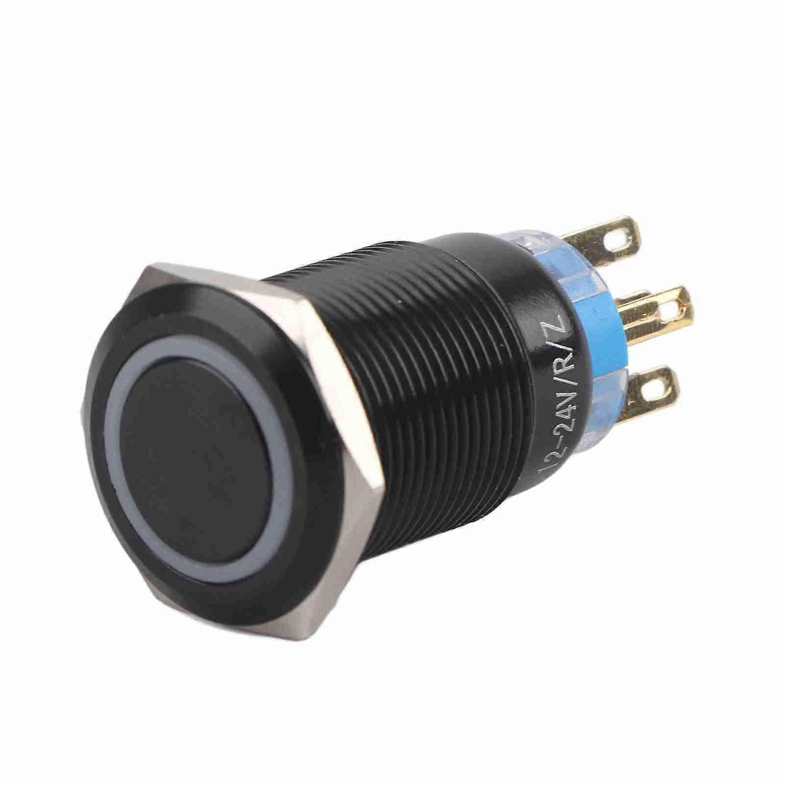 19mm 12-24V ON/OFF Black Waterproof Selflocking Latch Push Button Flate Switch Red LED