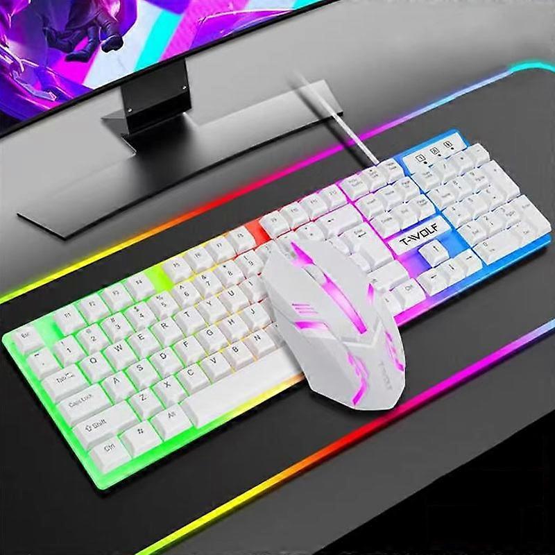 T-WOLF TF230 Colorful Light Effect Game Office Computer Wired Keyboard and Mouse Kit