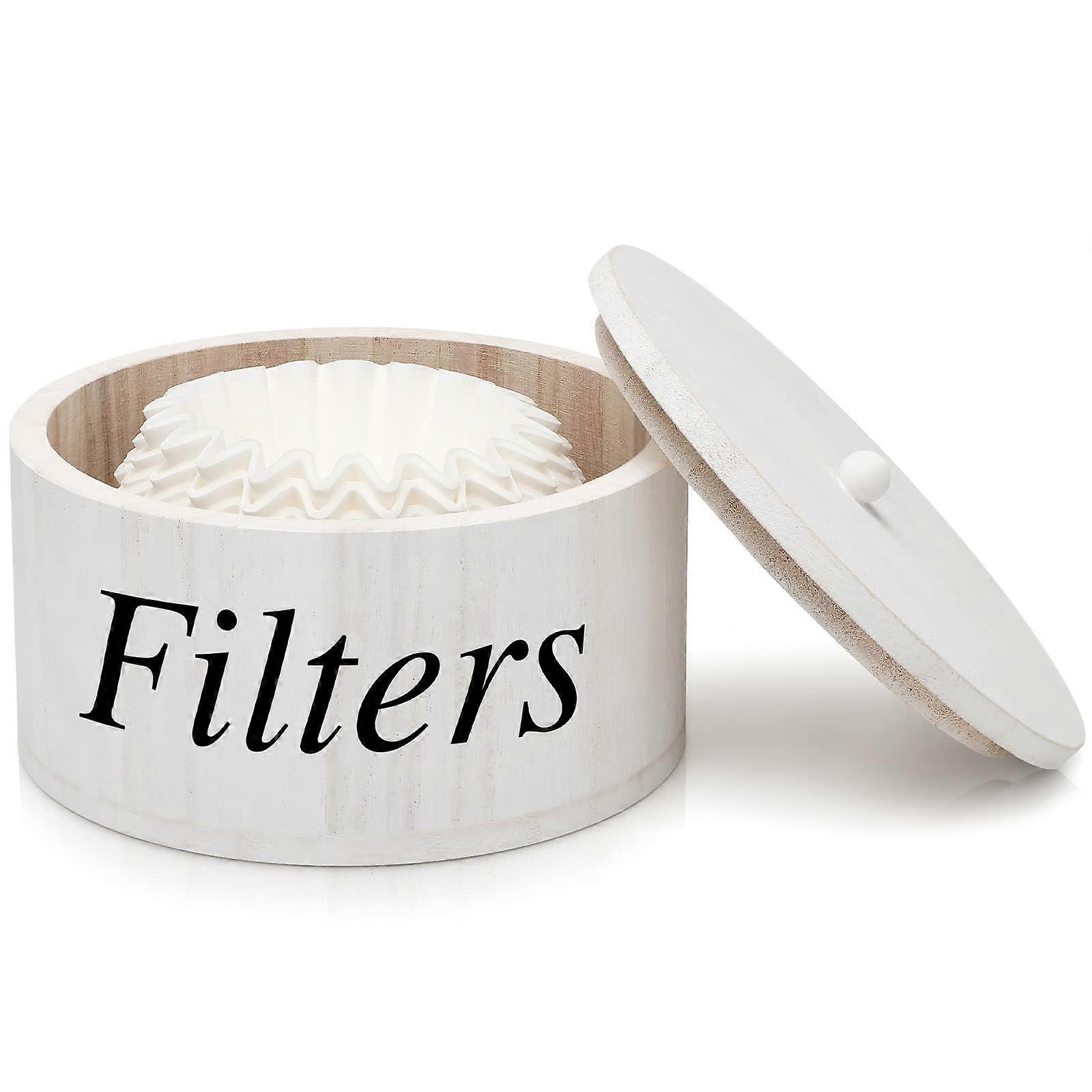 Wooden Coffee Filter Holder with Lid for Coffee Beans, Tea Bags, and Filter Papers - Durable Coffee Bar Accessory