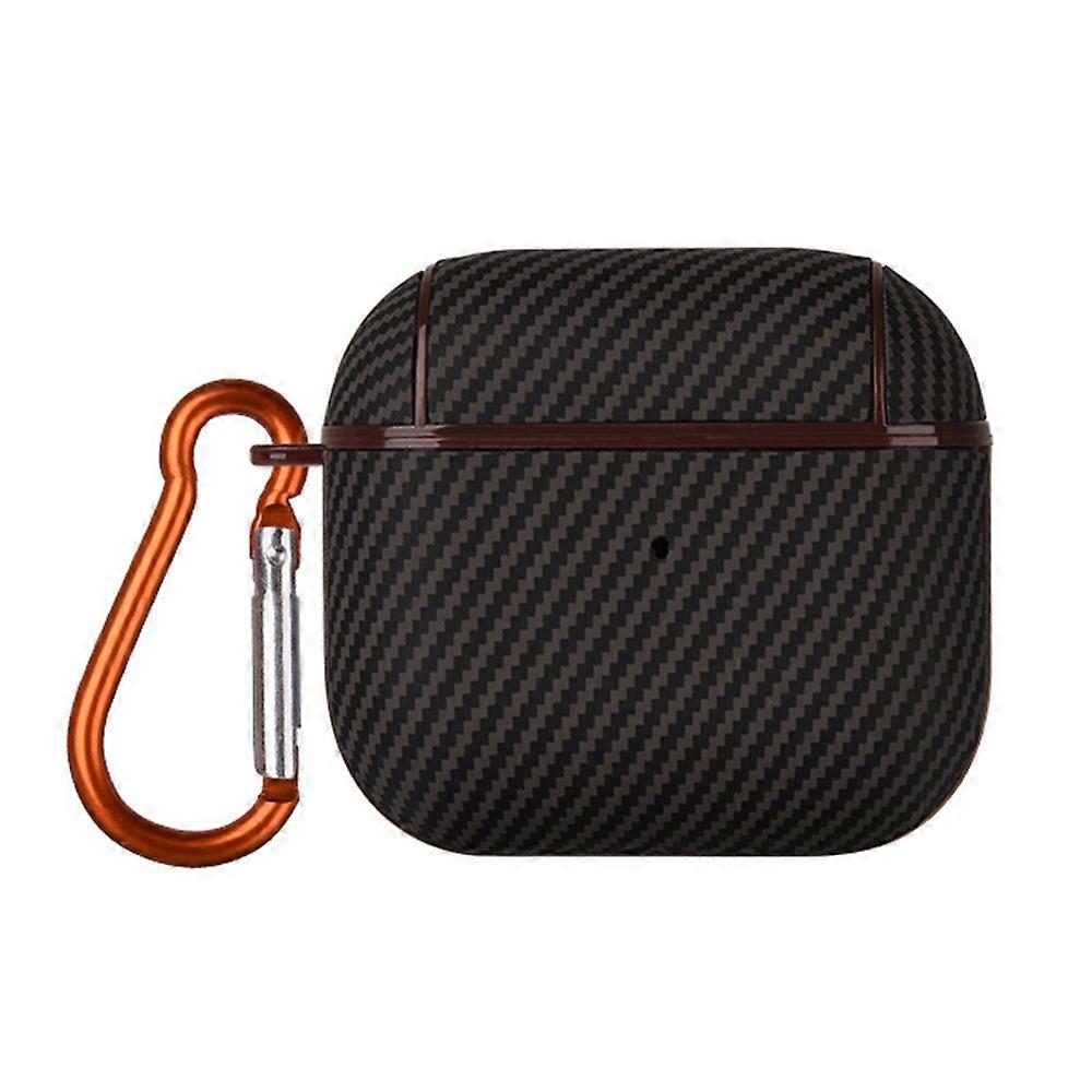Carbon Fibre Texture PU Earbuds Box PC Case with Hook