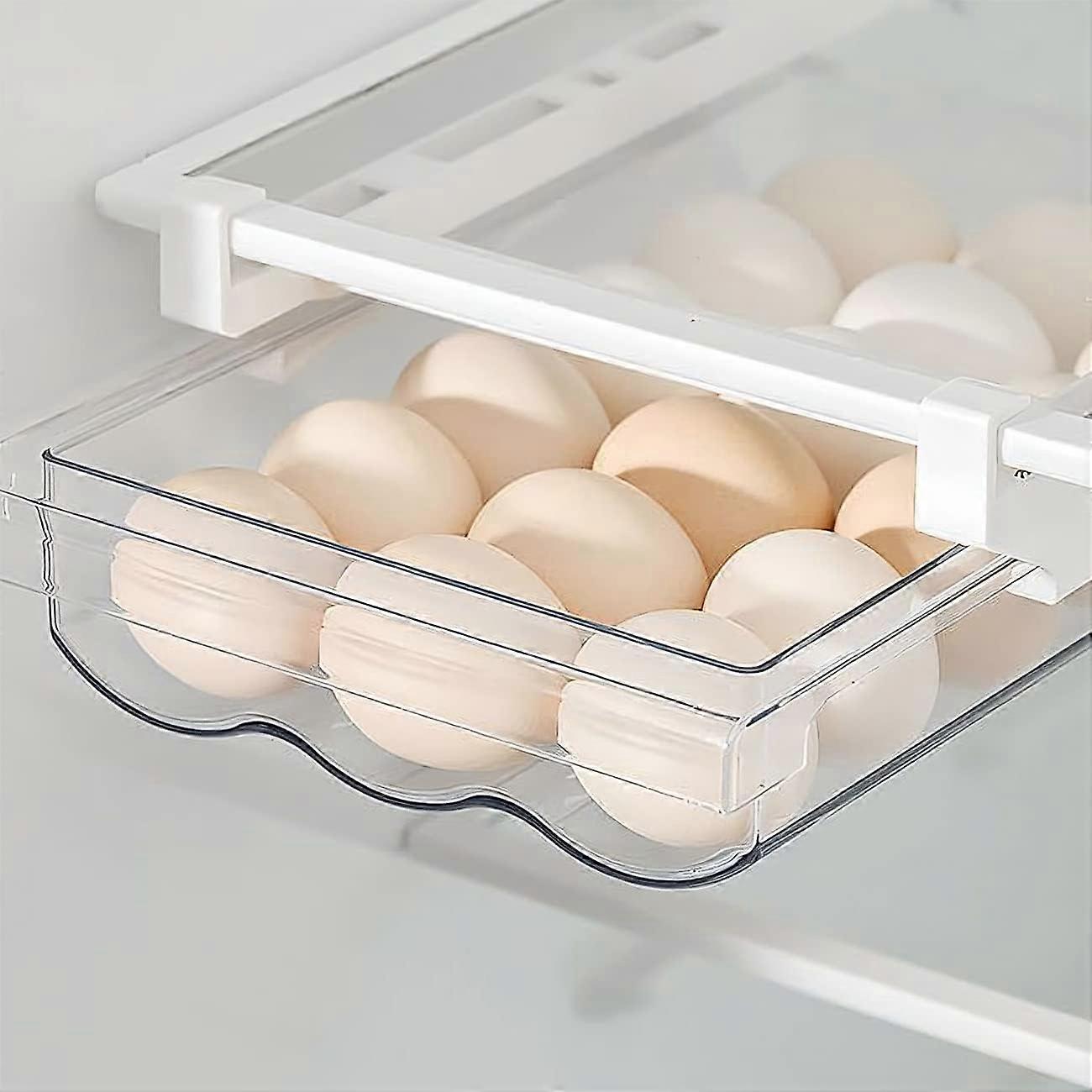 Plastic Egg Box, Refrigerator Egg Tray, 18Grids Drawer Egg Storage Box, Refrigerator Egg Drawer, Fresh Egg Storage Box