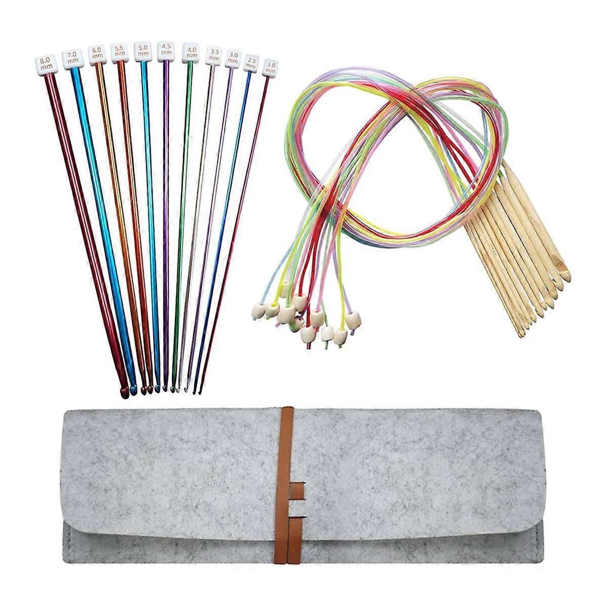 Tunisian Crochet Hooks Set with Case: 24pcs Tunisian Crochet Bamboo Hooks Set with Cable Afghan Cro