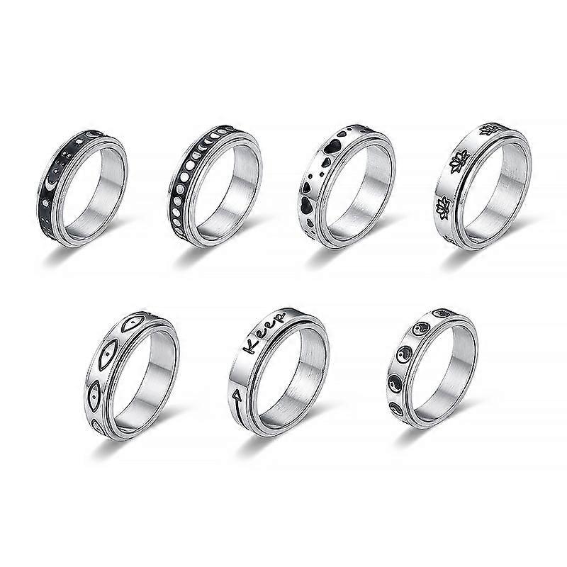 Engraved Pattern Spinning Ring -  Versatile Stainless Steel Stress-Relief Ring