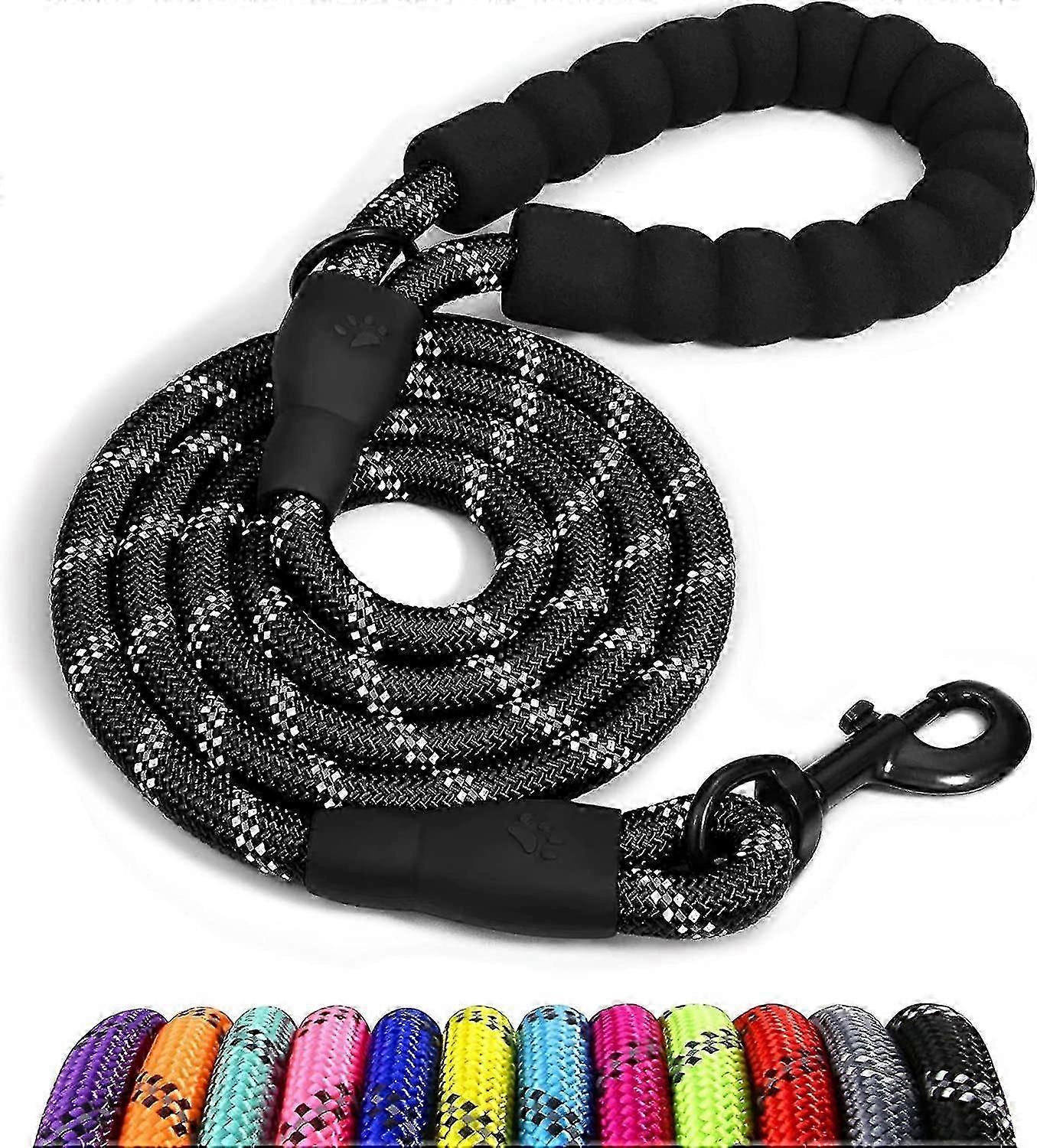 Taglory Rope Dog Lead with Soft Padded Handle, 1.2m Reflective Dog Lead and Multi-Colour for Medium Dogs, 1.0cm, Black Zekai