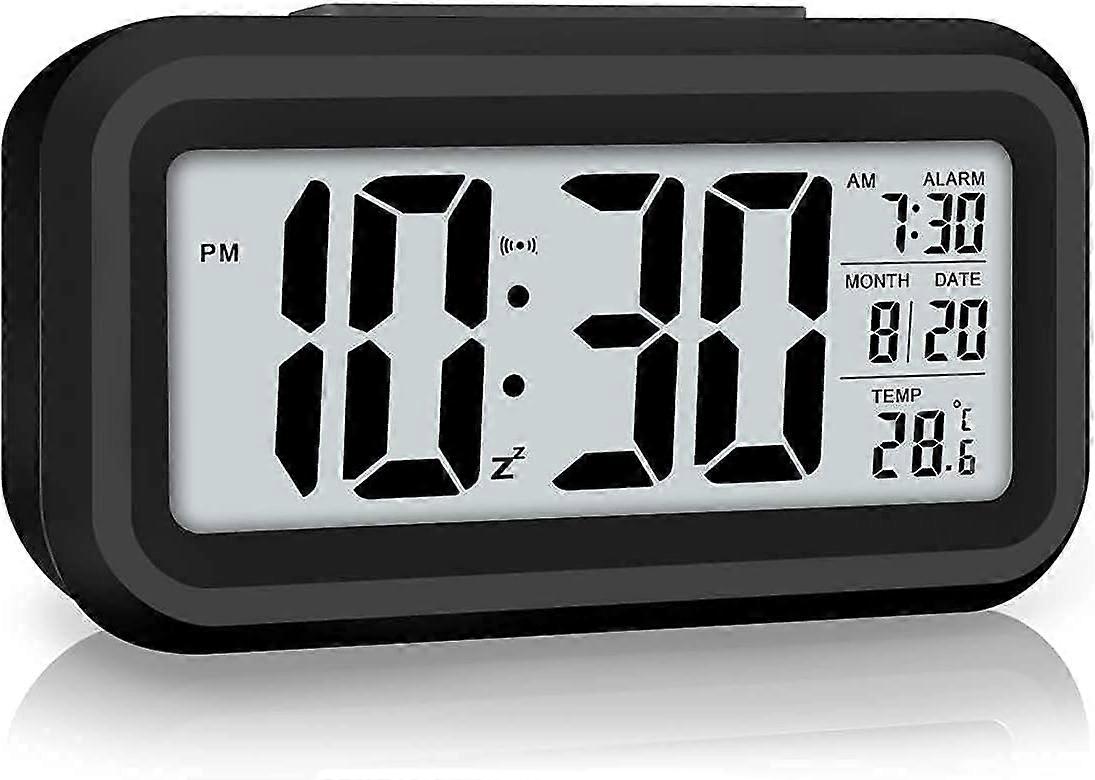 Digital Alarm Clock, LED Digital Clock with Temperature Display, Portable Mirror Alarm with 2 Alarms, Battery Operated, Light Control