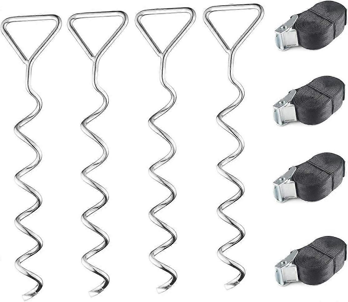 Trampoline Anchor Set, Heavy Duty Trampoline Anchor Kit, Ground Anchor Kit with 4 Hooks and Straps