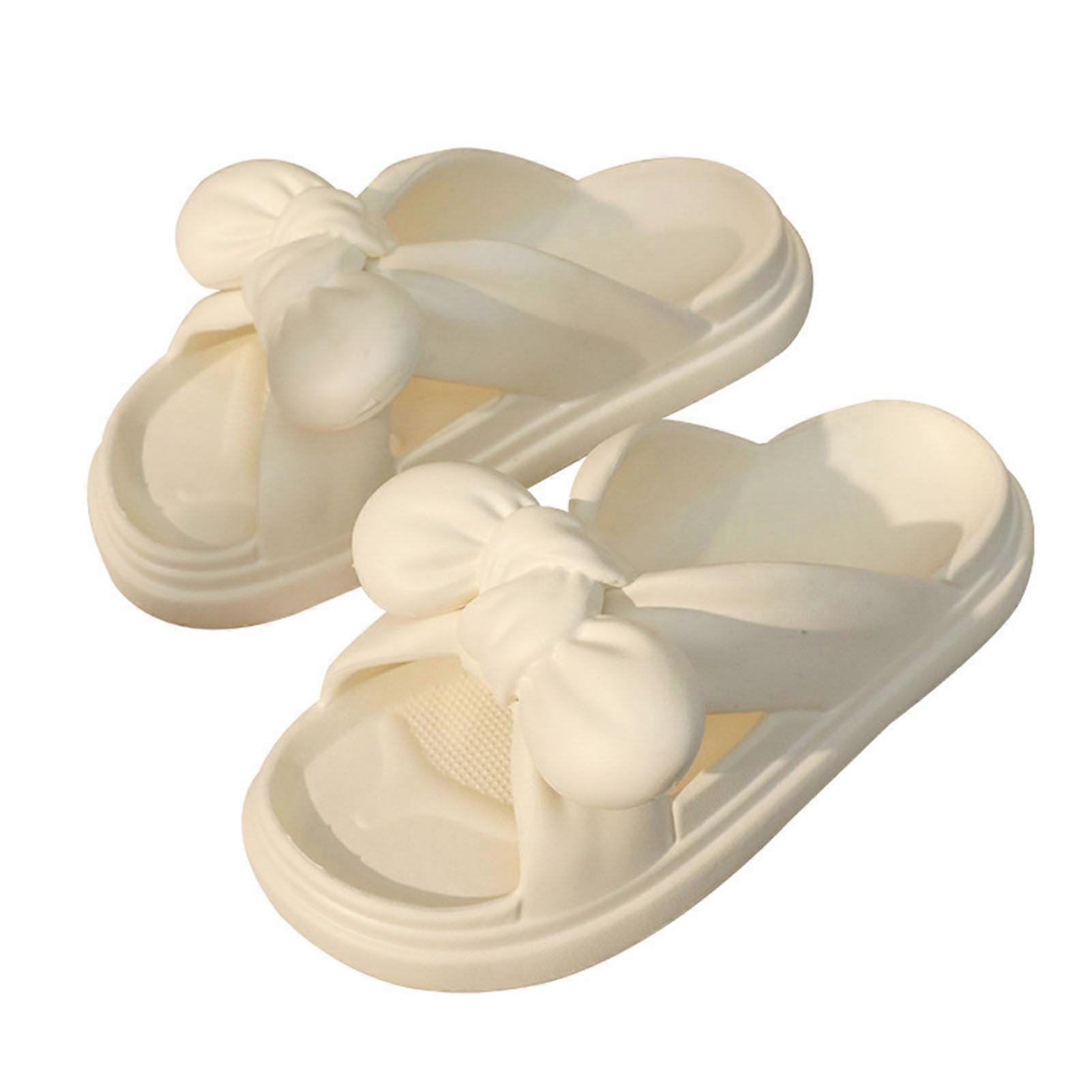 Femmes Open Toe Slide Pantoufles avec Mignon Bowknot Dames Slip On House Shoes Spa Pantoufles pour l’intérieur et l’extérieur