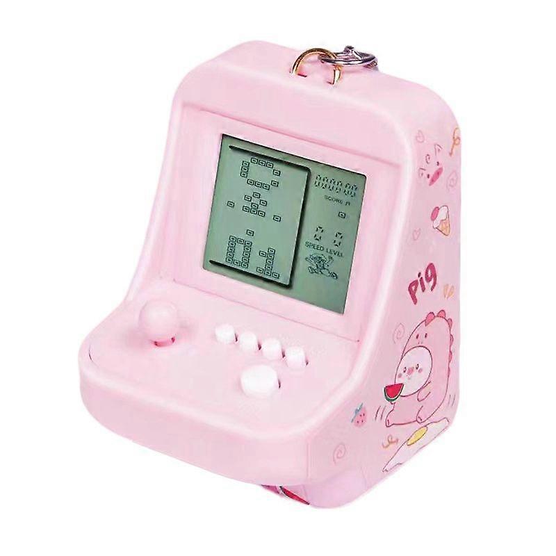 Portable Arcade Game Machine for Kid Keychain Pendant Mini Building Block Game Toy Gift (Pink)