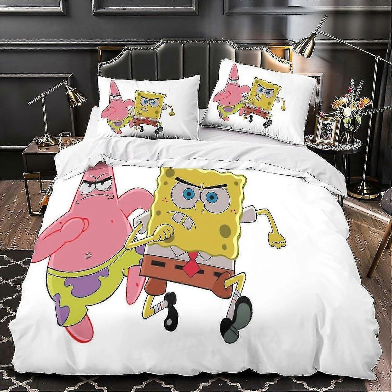 o4127 Lakan Spongebob 3D-tryckta anime-karaktärer påslakan täcke för pojkar flickor påslakan med dragkedja med örngott