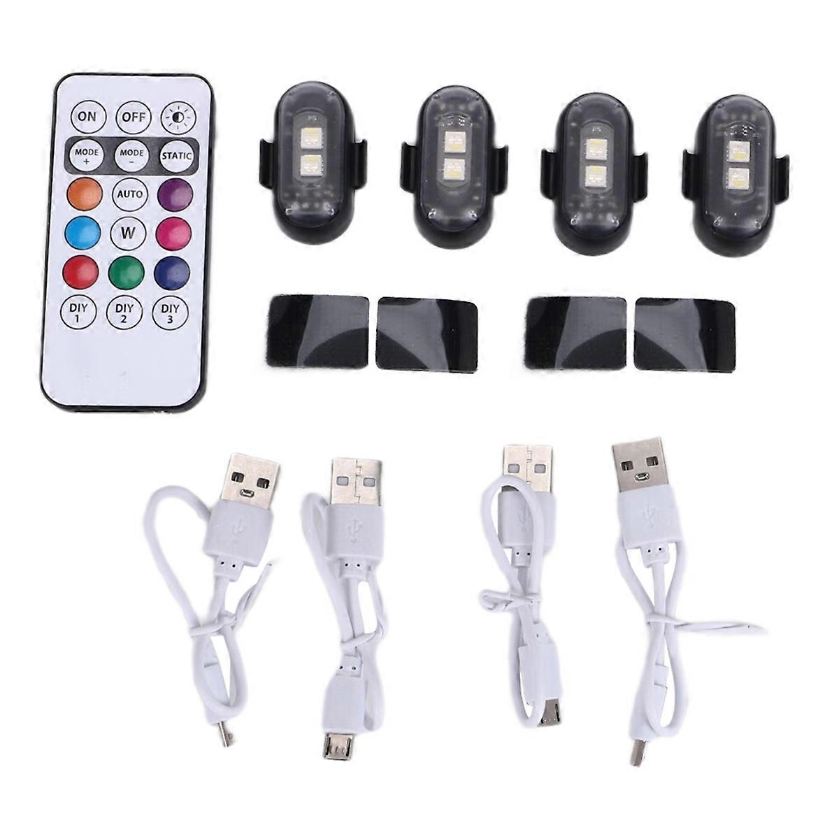 4PCS Wireless LED Strobe Lights with Remote Control, 8 Colors USB Charing Waterproof Emergency Warning Lights