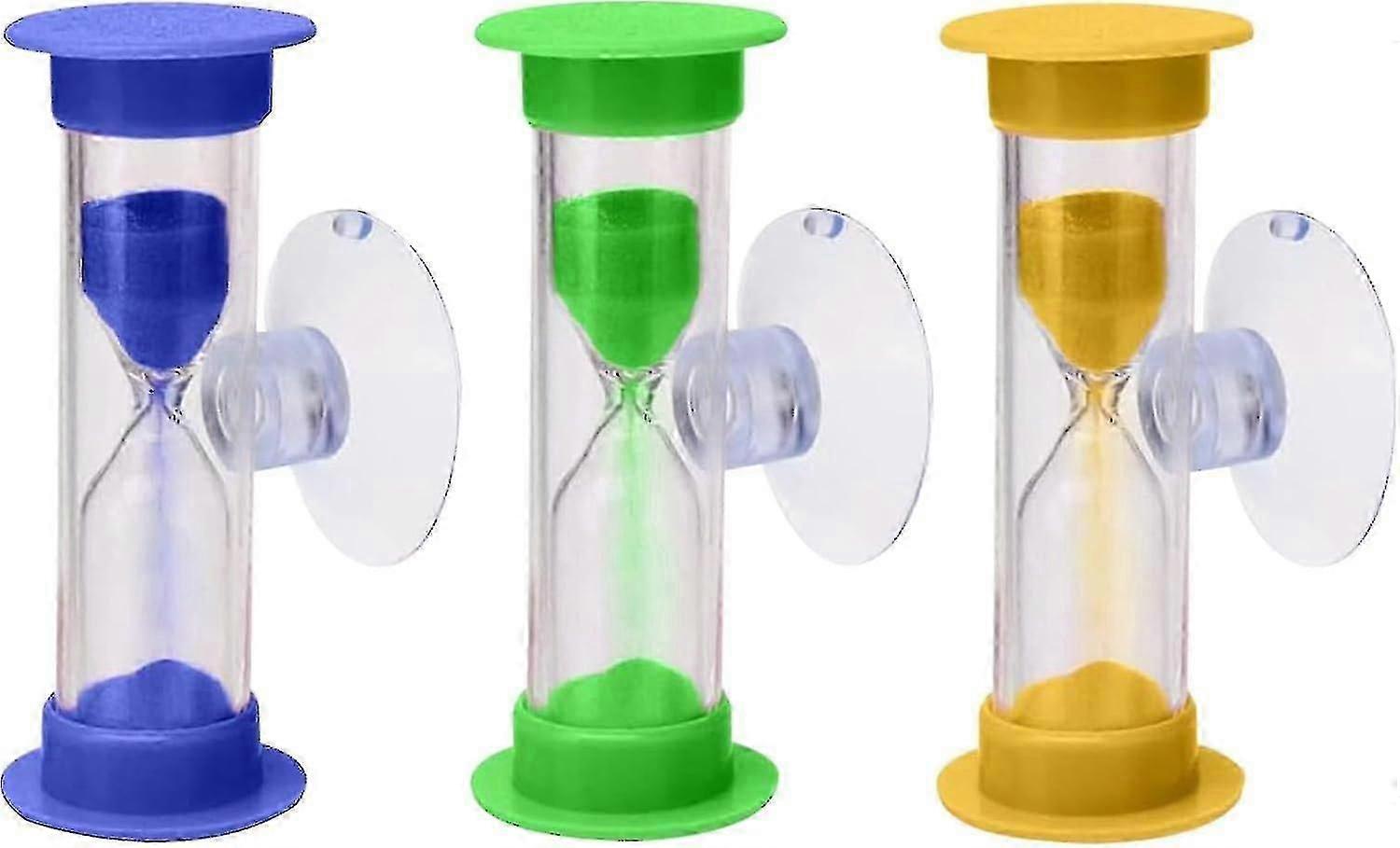 Hourglass With Suction Cup, Pack Of 3, Children's Teeth Brushing Timer, 3 Minutes, Removable Toothbrush Clock, Plastic Coloured Hourglass Set, Timer