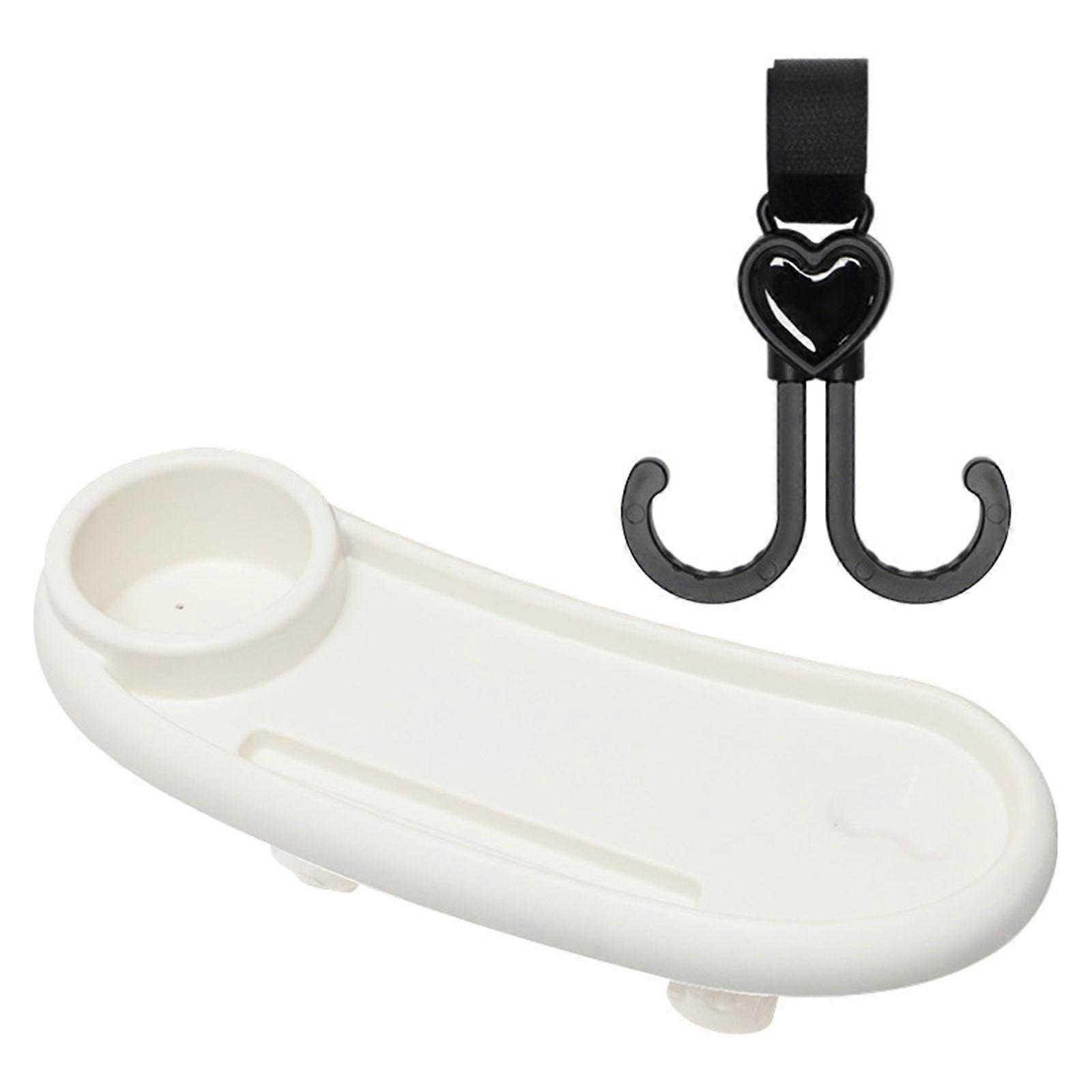 Universal Stroller Tray with Hooks Universal Stroller Snack Tray Attachment with Cup Holder Easy Installation Durable  White