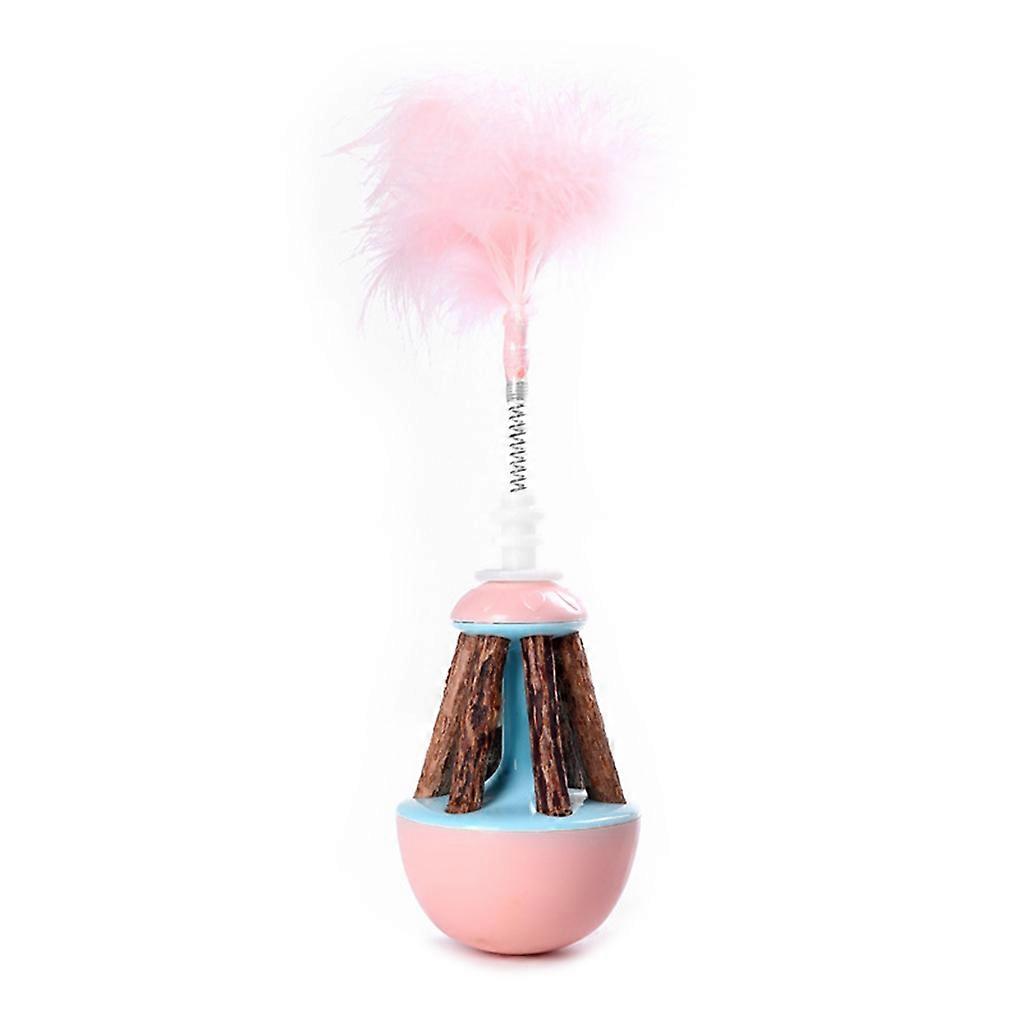 Multifunctional for Cat Toys Tumbler Feather Chasing Toy with Natural Sticks Interactive Kitten Training Toy for Cats Pink blue