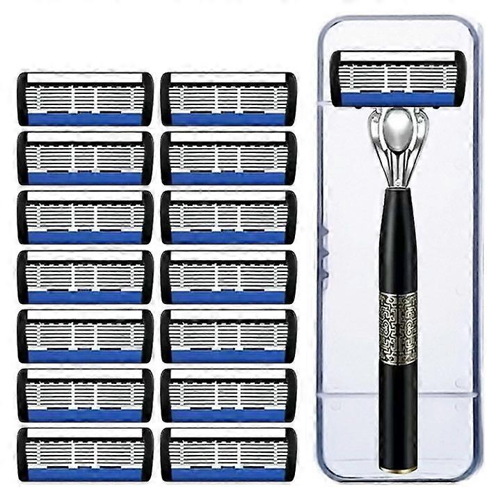 Premium 7-Layer Stainless Steel Razor Set for Daily Grooming - 1 Handle with Choice of 12 Refills for a Smooth Shave Every Time