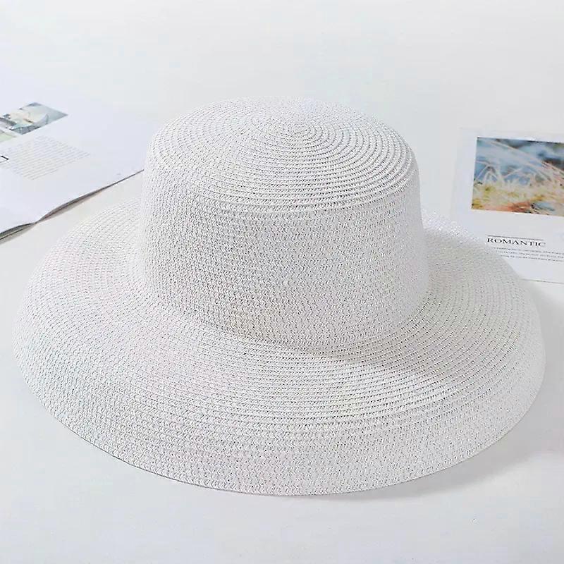HT2303 New Summer Sun Hats Ladies Solid Plain Elegant Wide Brim Hat Female Round Top Panama Floppy Straw Beach Hat Women