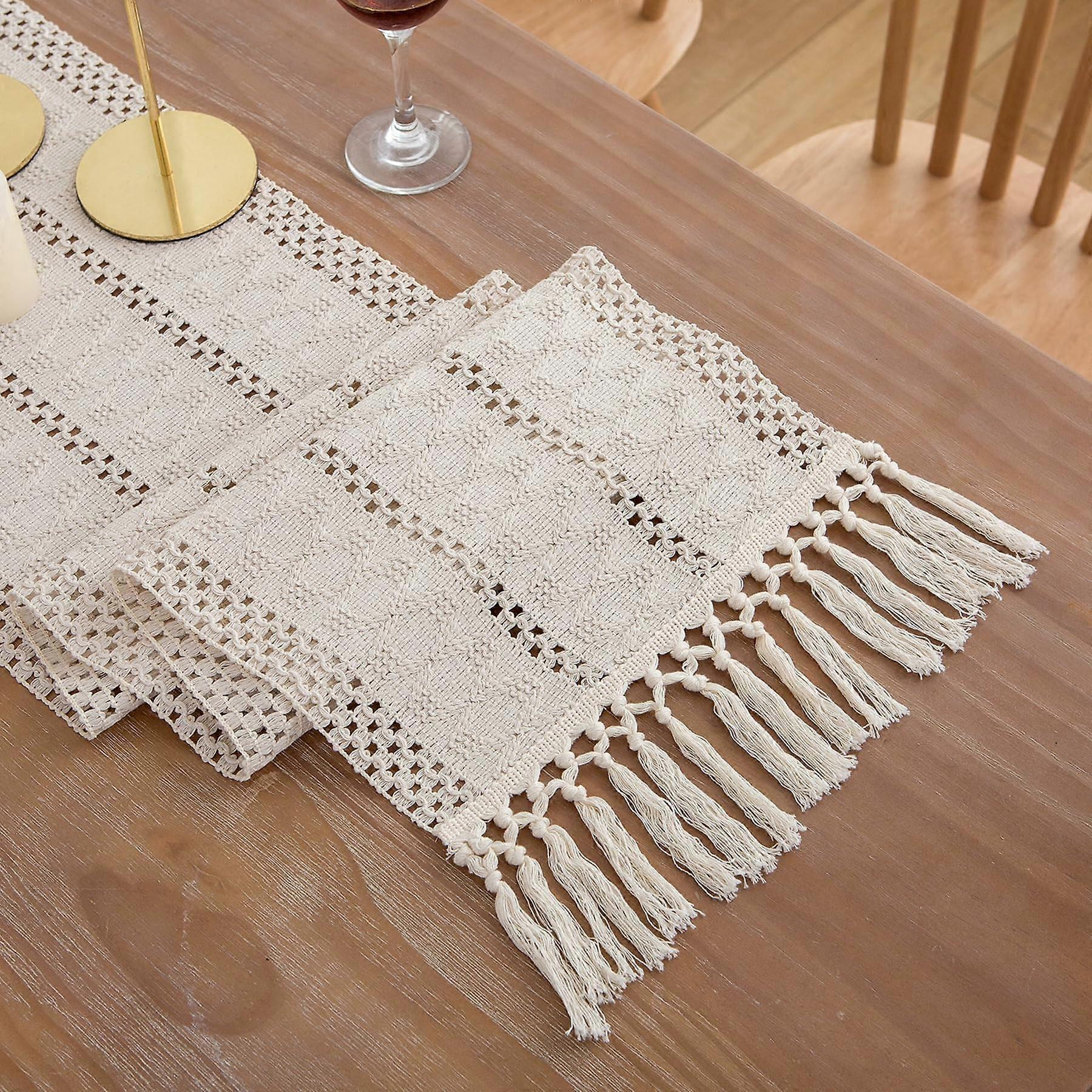 Boho Beige Table Runner Modern Farmhouse Style Rustic Moroccan Hand Woven 12x108 Inch