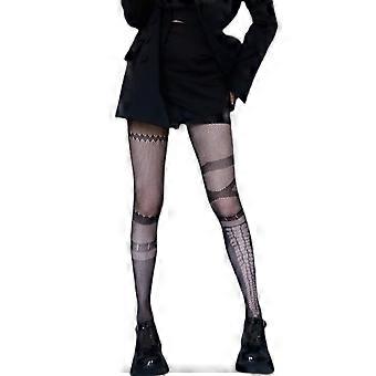 Estilo Japonés Mujer Sexy Malla Malla Medias Harajuku Gothic Punk JK Asimétrico Estampado Cosplay Pantimedias Blanco