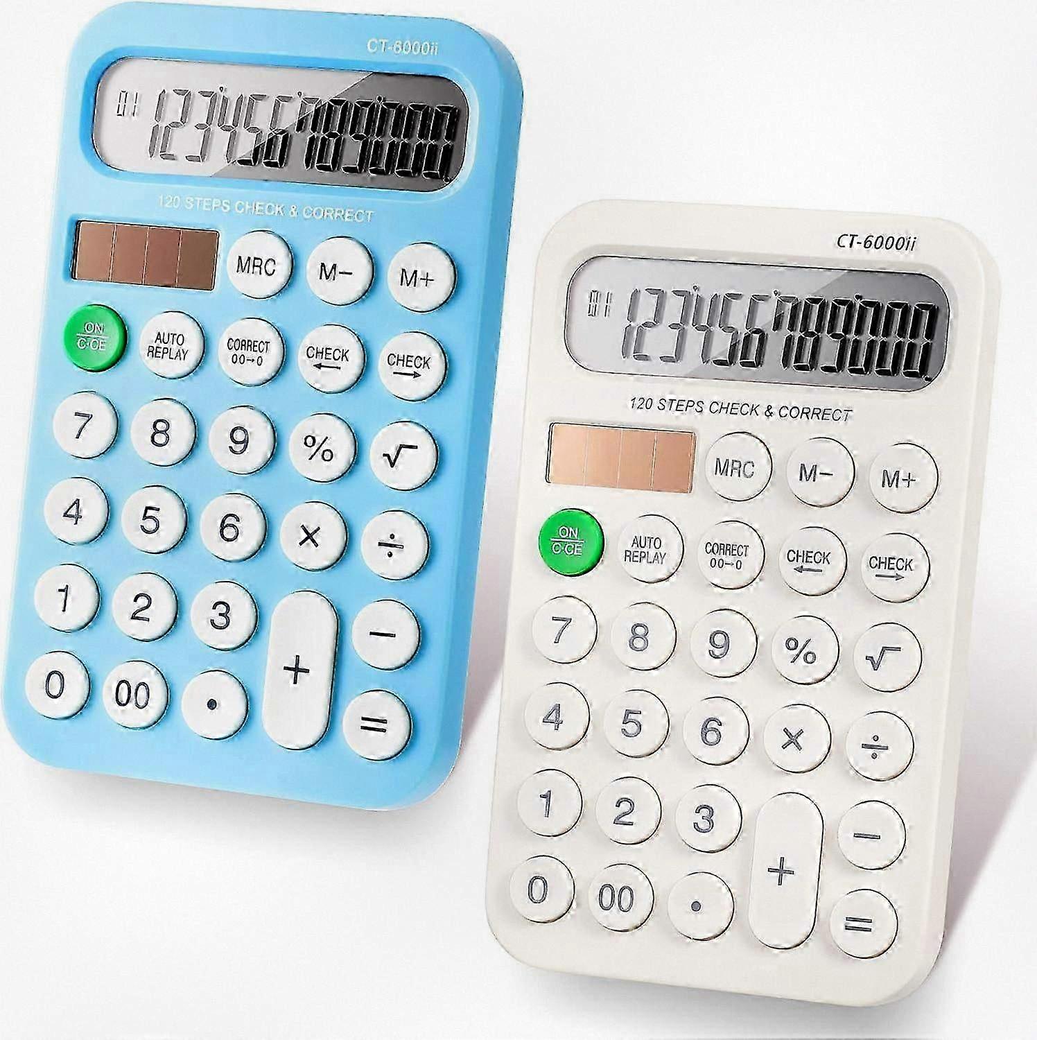 2 Pack Compact 12-Digit Basic Function Mini Calculators - Small & Stylish (White, Blue).