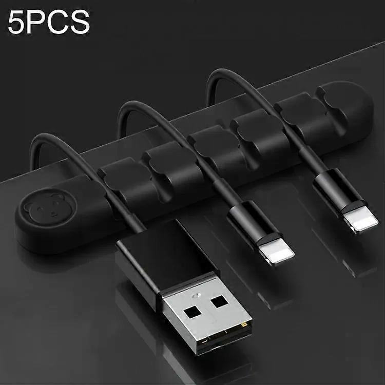 Silicone Cable Organizer-5 PCS Bear Design,6 Holes,Black-Black