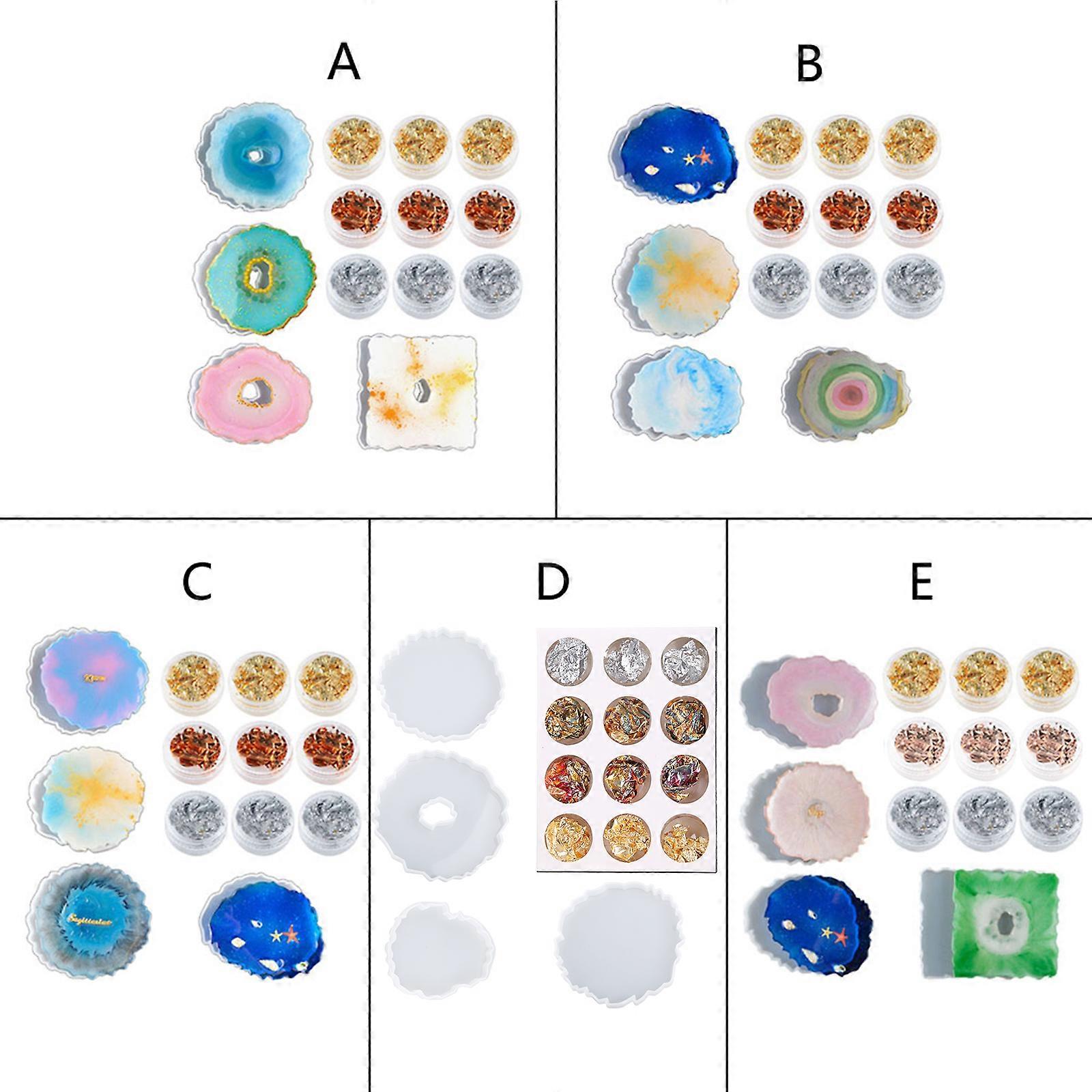 4 Pcs Irregular Wave Shape Silicone Coaster Resin Molds Fashionable Resin Coaster Molds Contains Foil Flakes